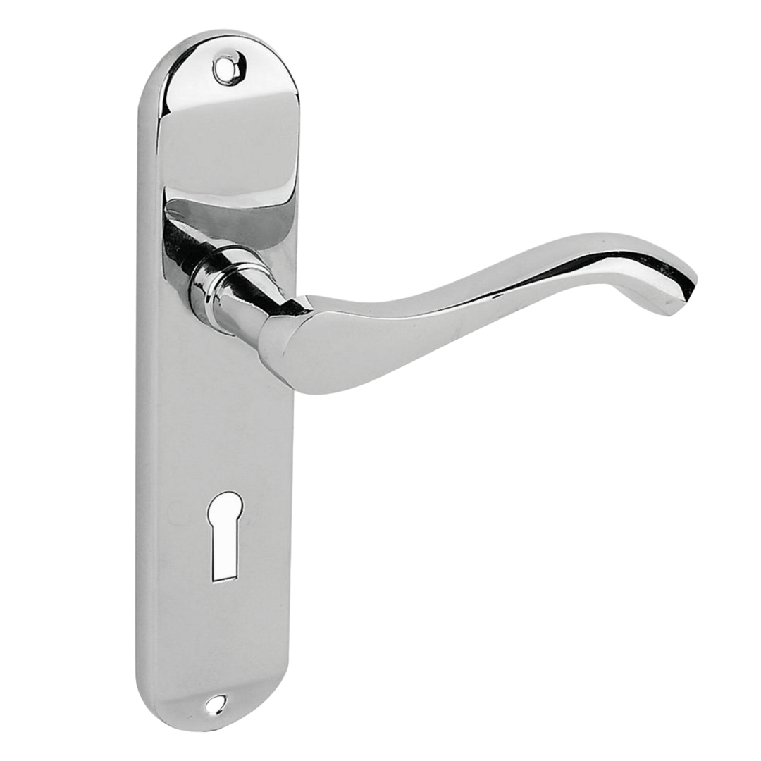 Cadenza Door Handles on Backplate Chrome Scroll Sash Lock Set