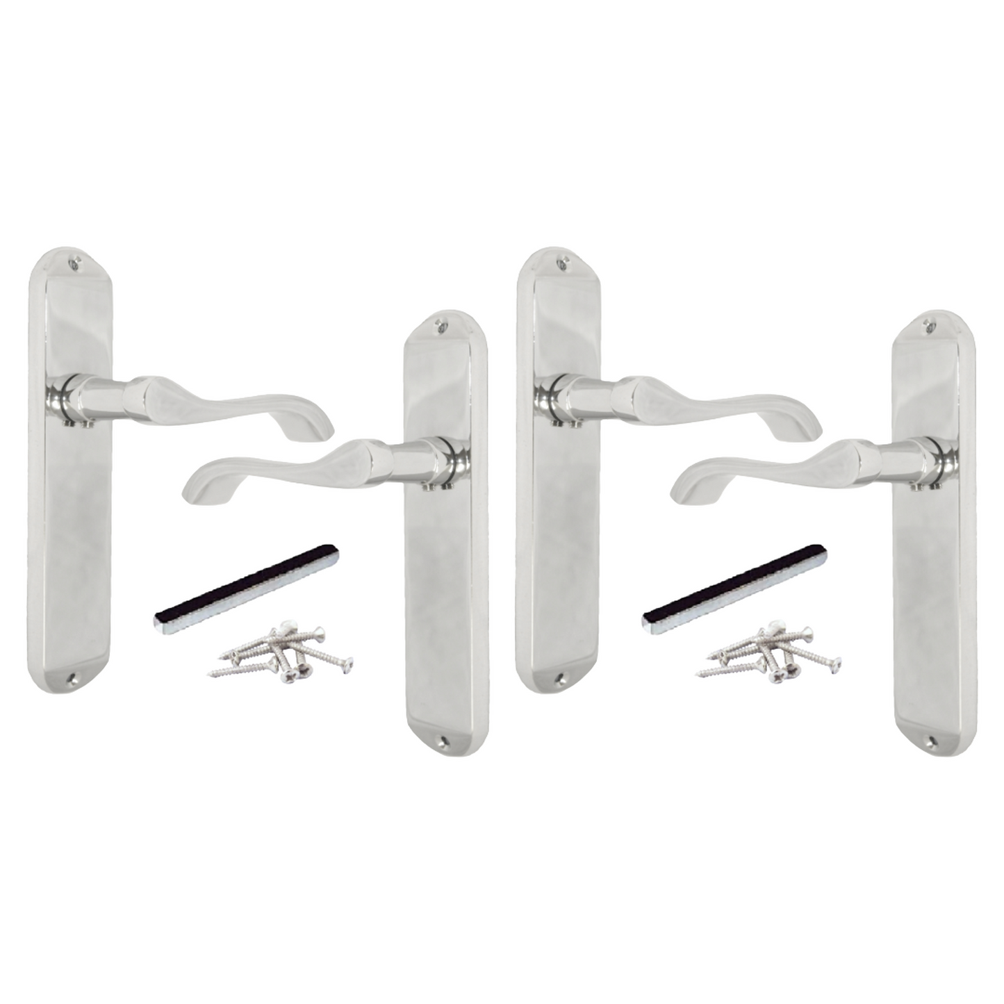 Multipack Cadenza Door Handles on Backplate Chrome Scroll Latch Handle 1/2/4/6 Pairs - 178mm X 38mm