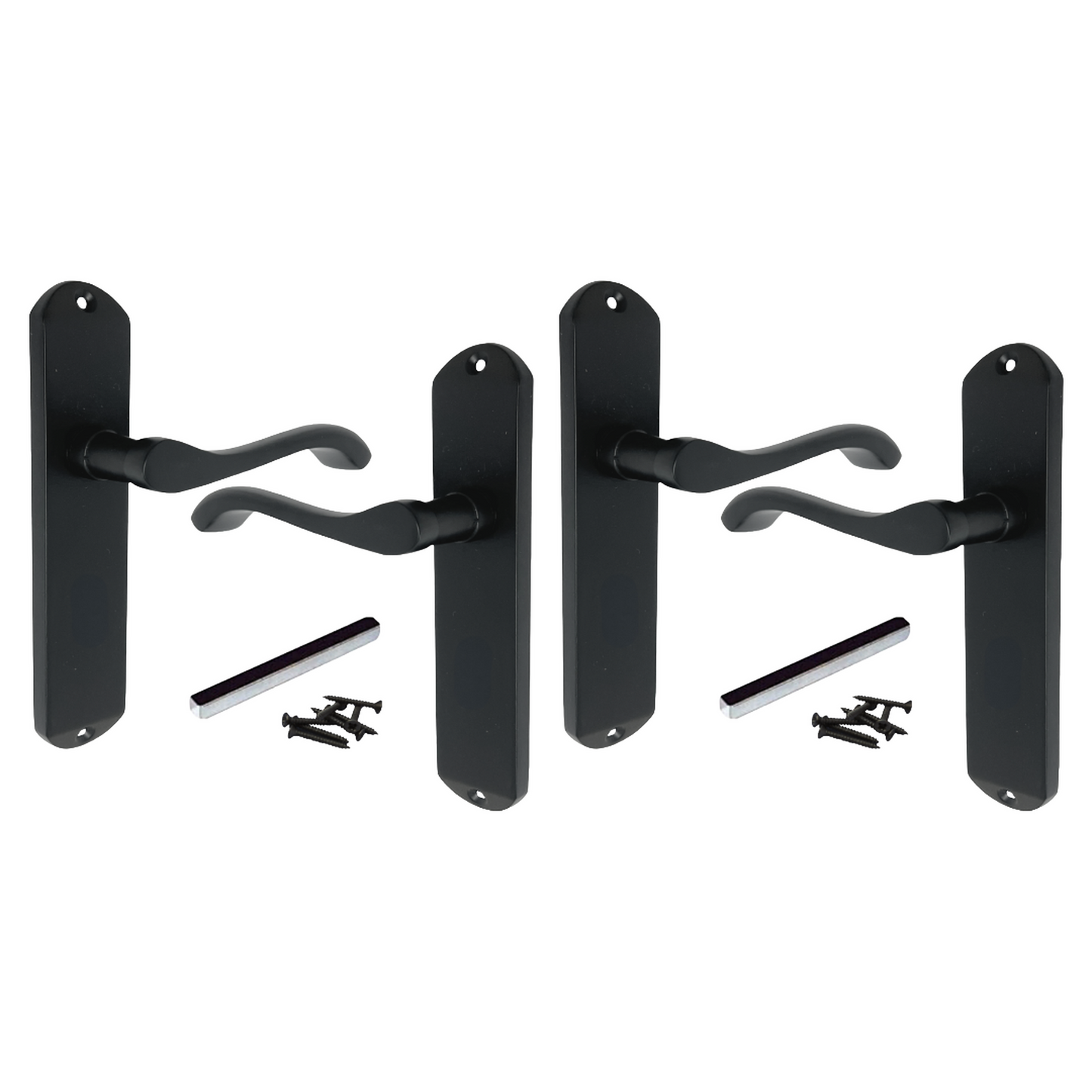Multipack Cadenza Door Handles on Backplate Matt Black Scroll Latch Handle 1/2/4/6 Pairs - 178mm X 38mm