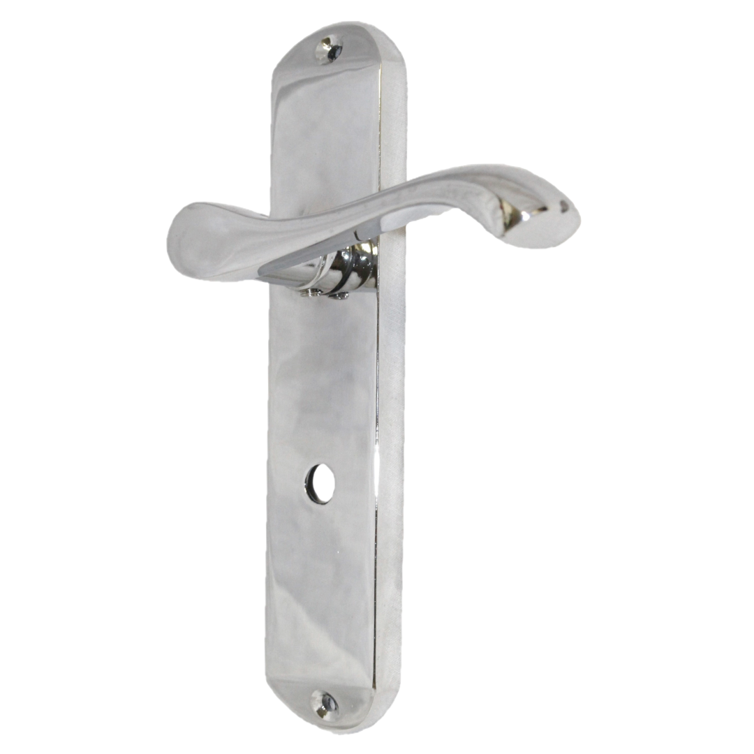 Cadenza Door Handles on Backplate Chrome Scroll Bathroom Lock Handle