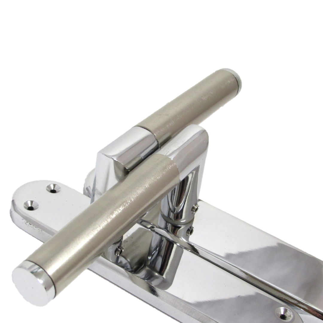 Poignées de porte à levier droit à onglet Duo - Chrome satiné 180 mm x 40 mm
