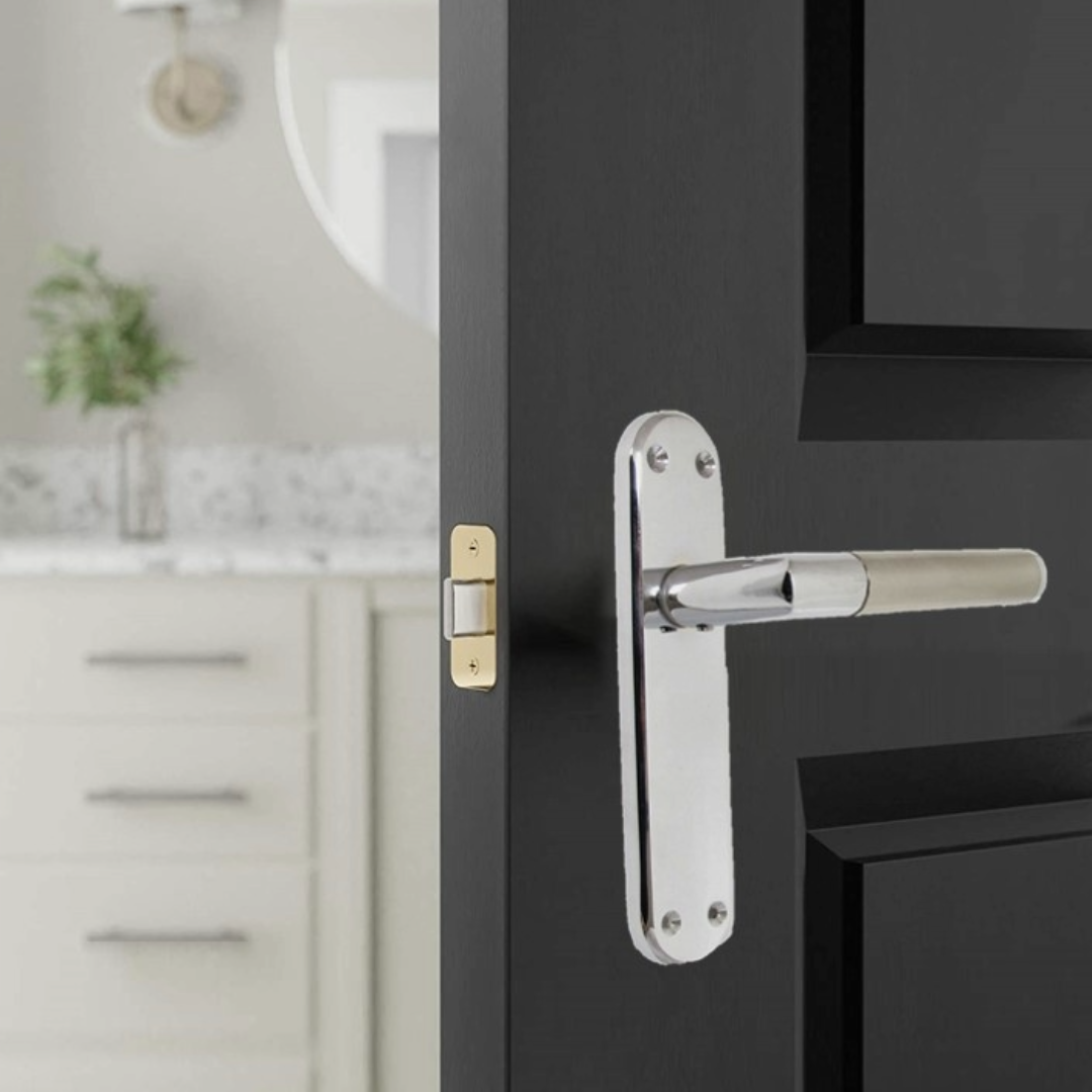 Poignées de porte à levier droit à onglet Duo - Chrome satiné 180 mm x 40 mm