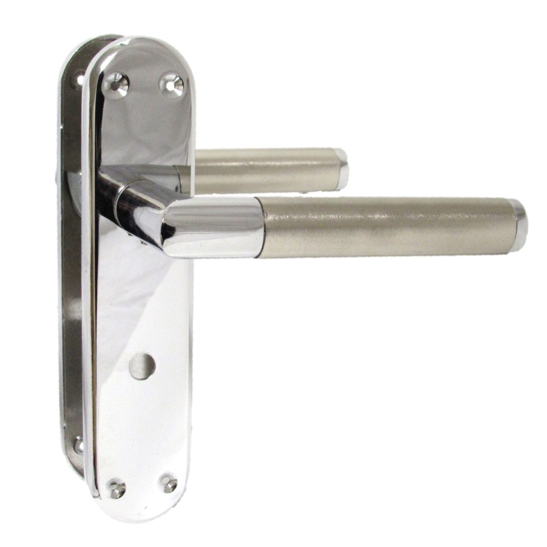 Door Handles Mitred Straight Lever Bath Lock Pack Duo - Chrome Satin 180mm x 40mm Hinges