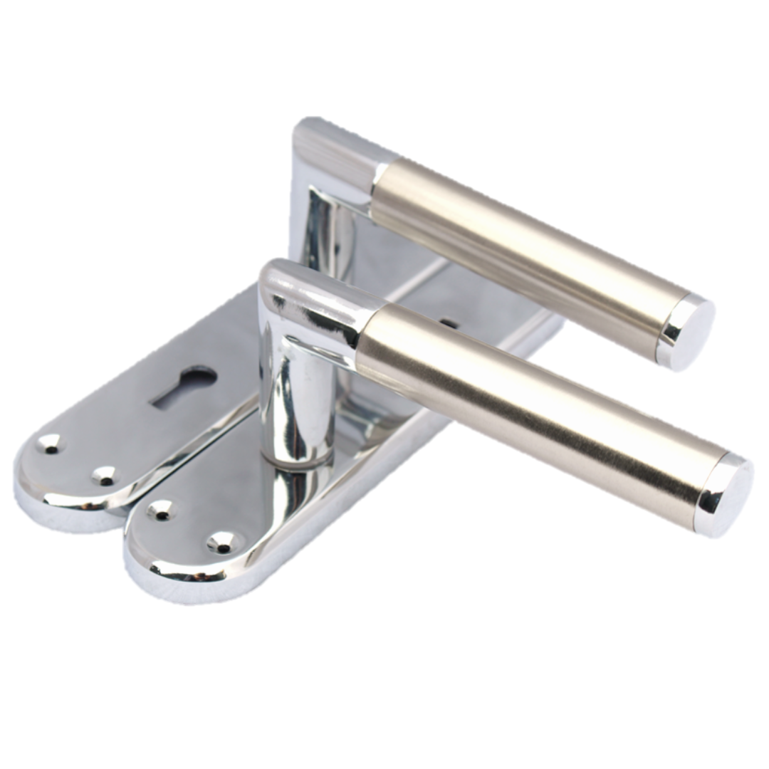 Poignées de porte à levier droit à onglet Duo - Chrome satiné 180 mm x 40 mm