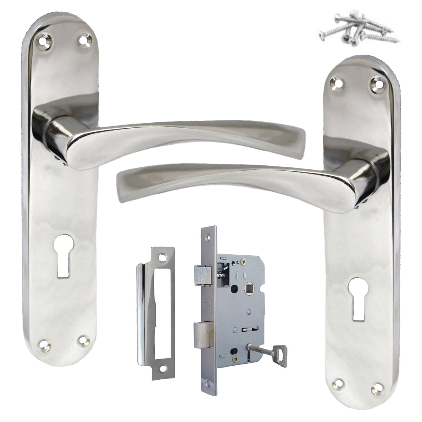 Marketplace JPG companion for Monja Astrid Door Handles Arched Lever Polished Chrome Key Lock Pack