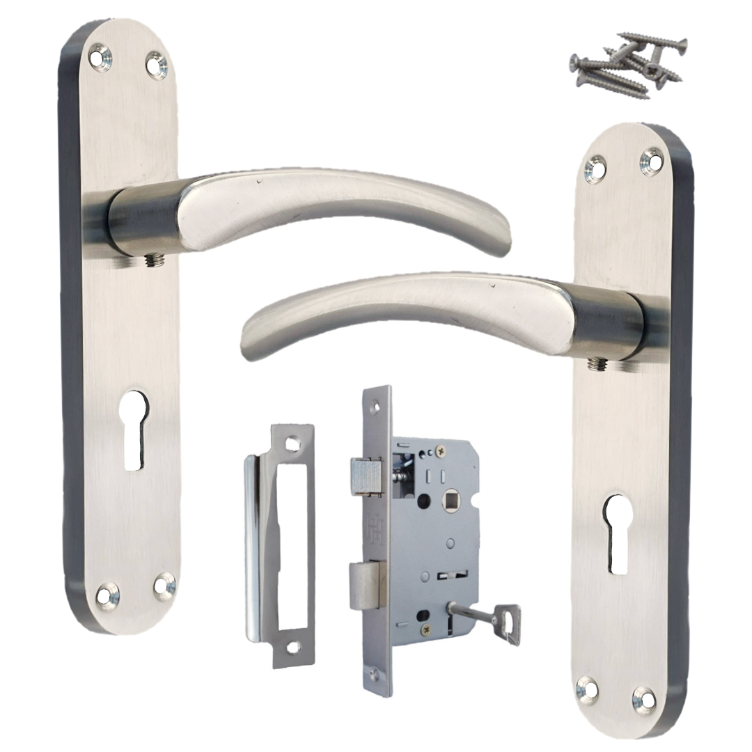 Monja Astrid Door Handles Arched Lever Satin Key Lock Pack