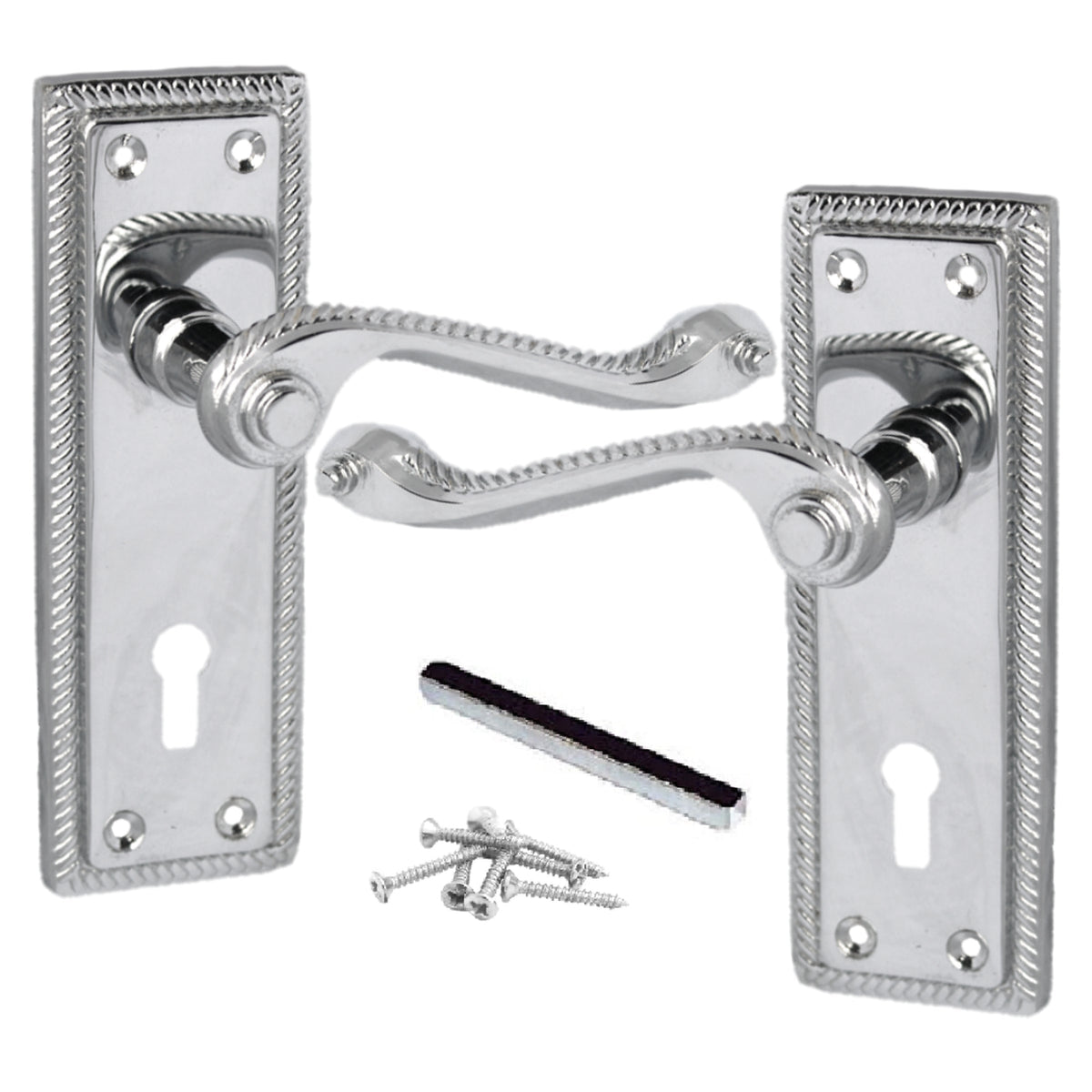 Marketplace JPG companion for Georgian Roped Door Handle Chrome, Lock Door Handles Lever Lock Set Hinges Pack - 3"