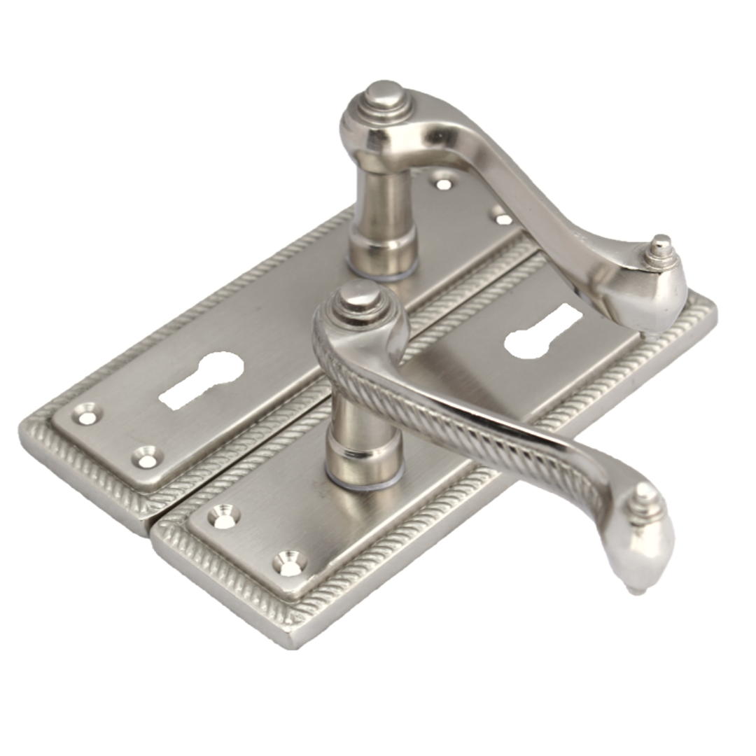 Door Handles Georgian Lever Lock Roped Edge - Satin 150mm x 50mm