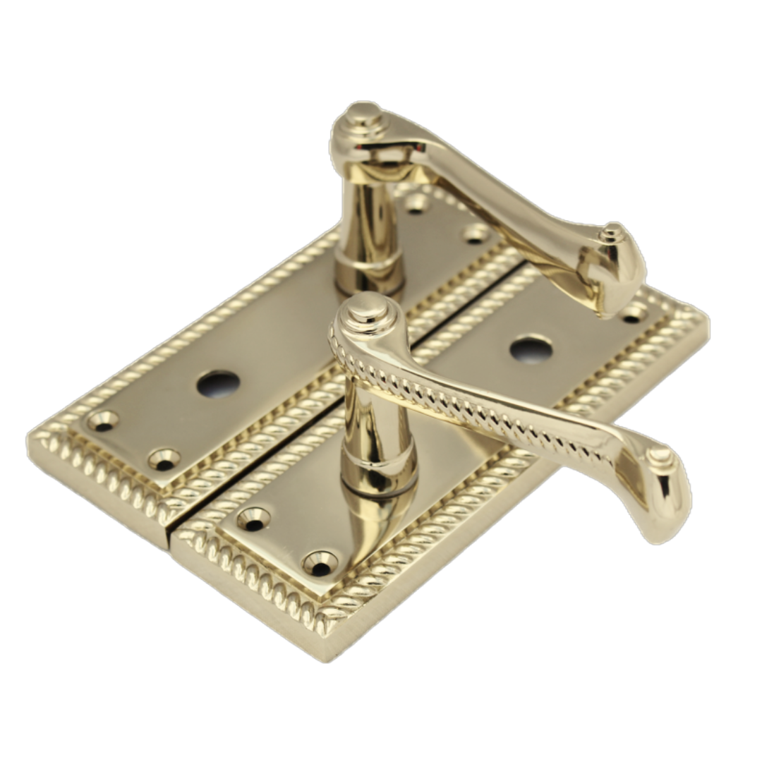 Door Handles Georgian Lever Bathroom Lock Roped Edge - Brass 150mm x 50mm