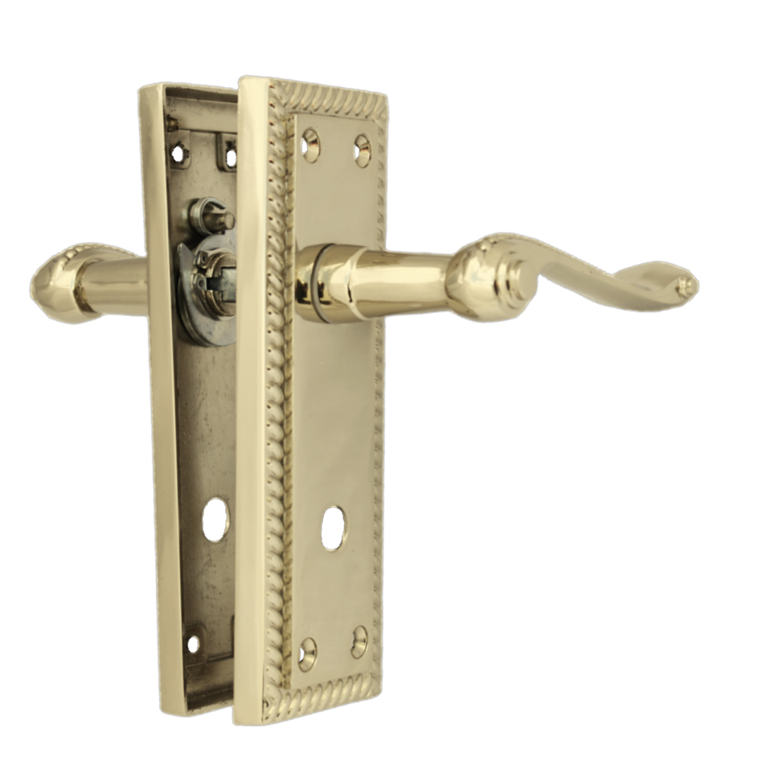 Door Handles Georgian Lever Bathroom Lock Roped Edge - Brass 150mm x 50mm