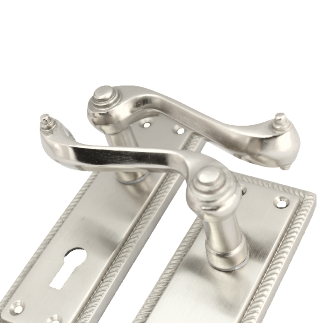 Door Handles Georgian Lever Lock Roped Edge - Satin 150mm x 50mm