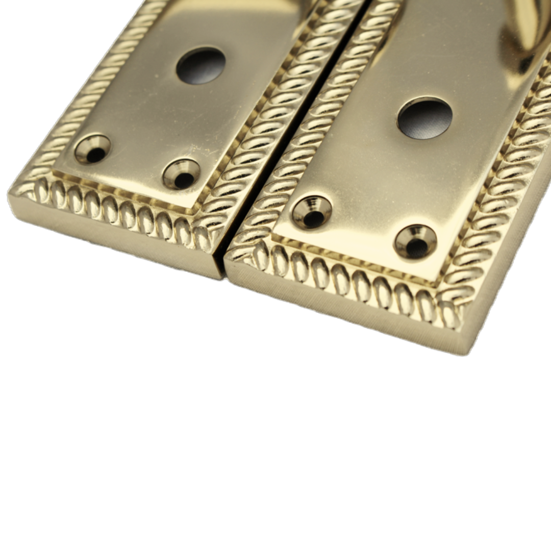 Door Handles Georgian Lever Bathroom Lock Roped Edge - Brass 150mm x 50mm