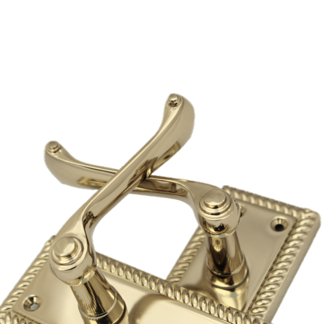 Door Handles Georgian Lever Bathroom Lock Roped Edge - Brass 150mm x 50mm