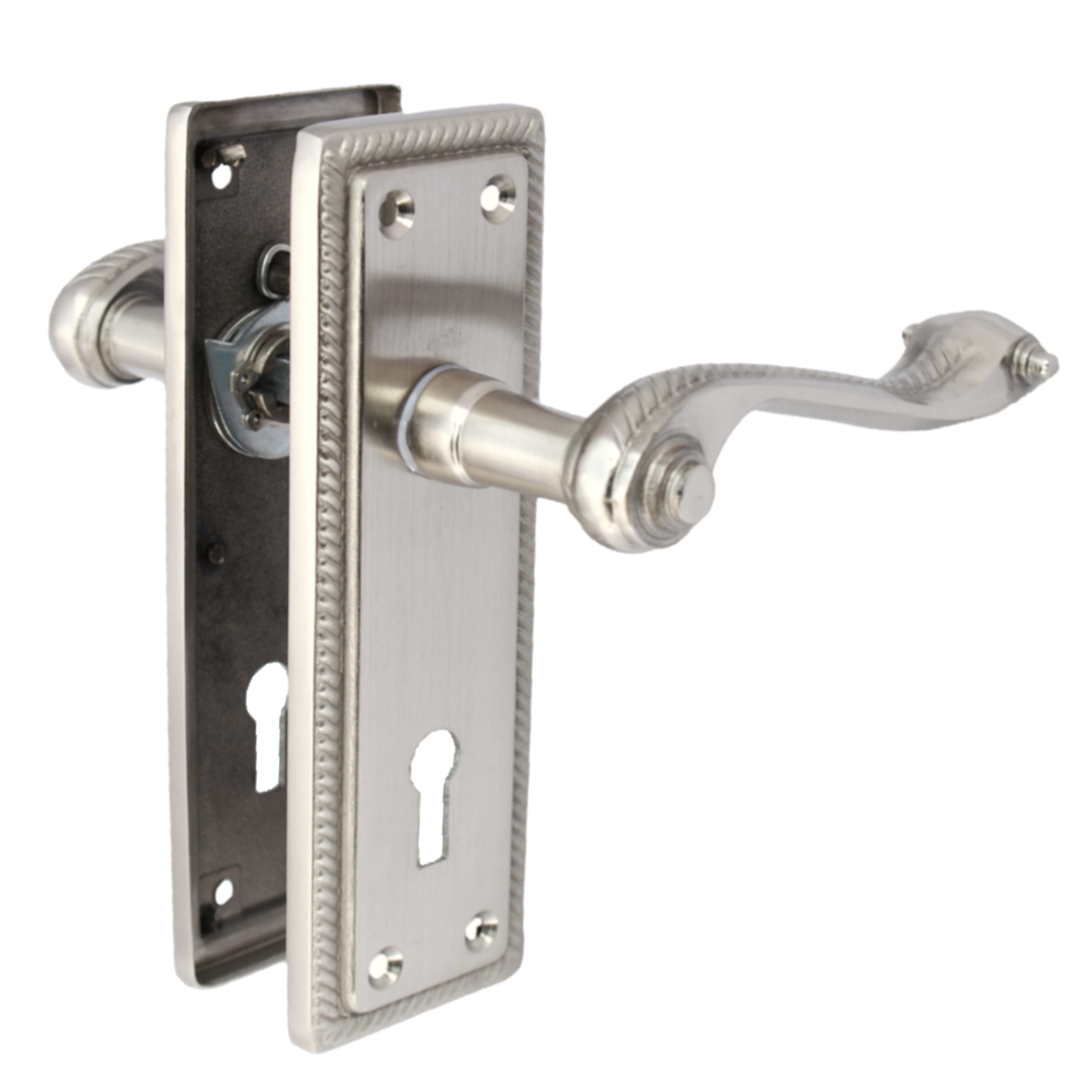 Door Handles Georgian Lever Lock Roped Edge - Satin 150mm x 50mm