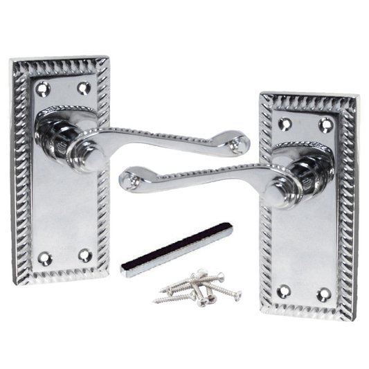 Door Handles Georgian Lever Latch Roped Edge - Chrome 110mm x 50mm