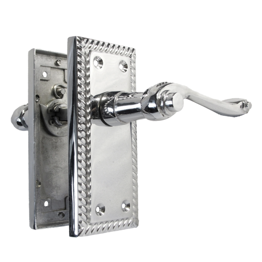 Door Handles Georgian Lever Latch Roped Edge - Chrome 110mm x 50mm