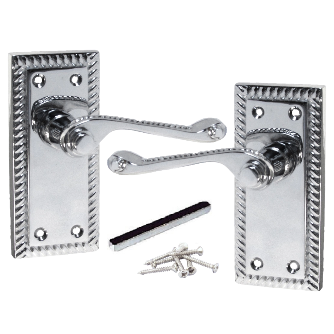 MULTIPACK Door Handles Georgian Lever Latch Roped Edge Chrome 1/4/6 Pairs