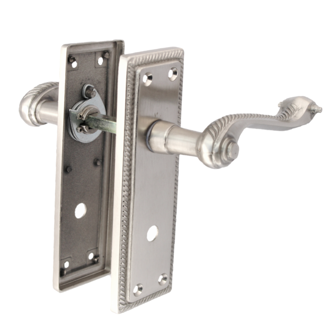 Door Handles Georgian Lever Bathroom Lock Roped Edge - Satin 150mm x 50mm