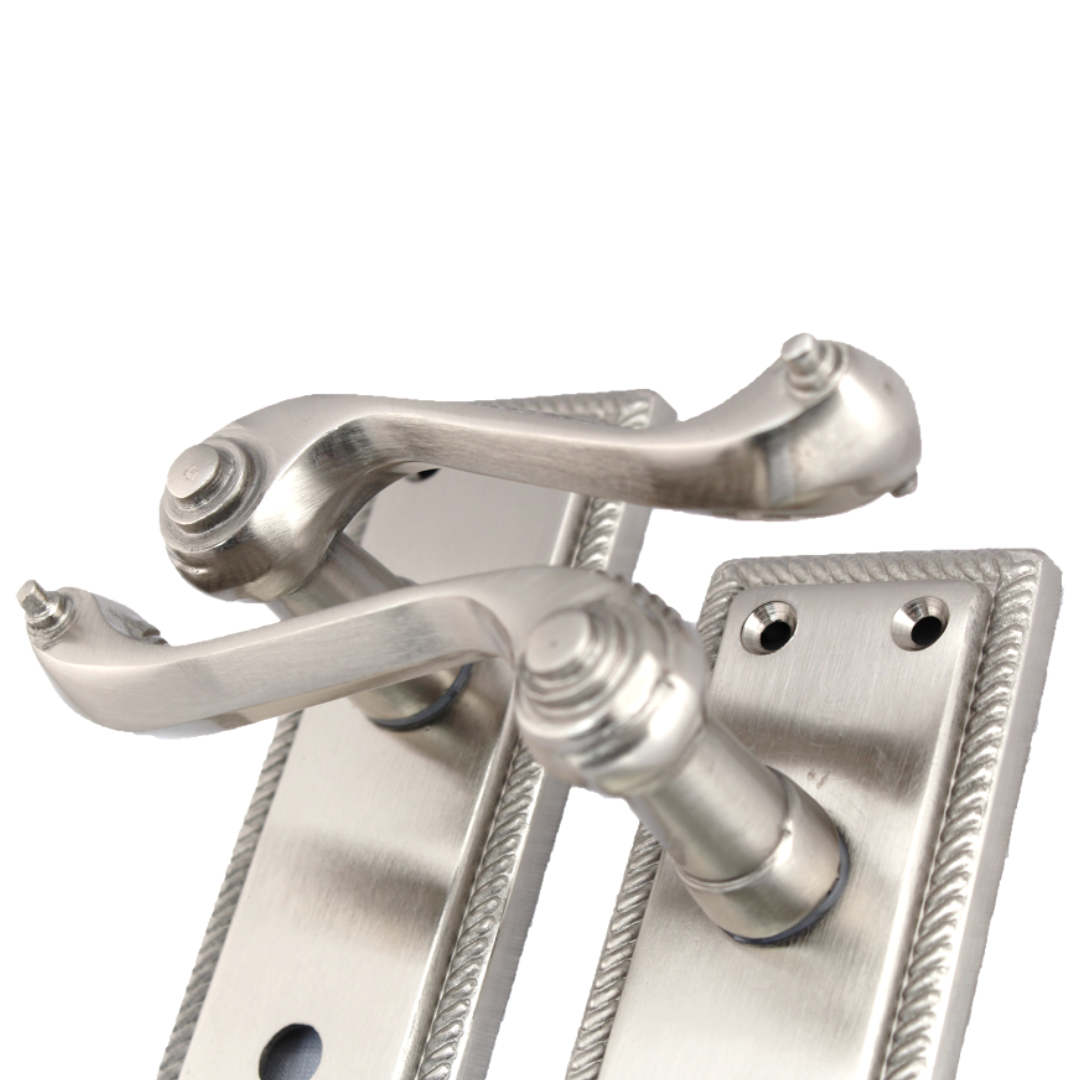 Door Handles Georgian Lever Bathroom Lock Roped Edge - Satin 150mm x 50mm