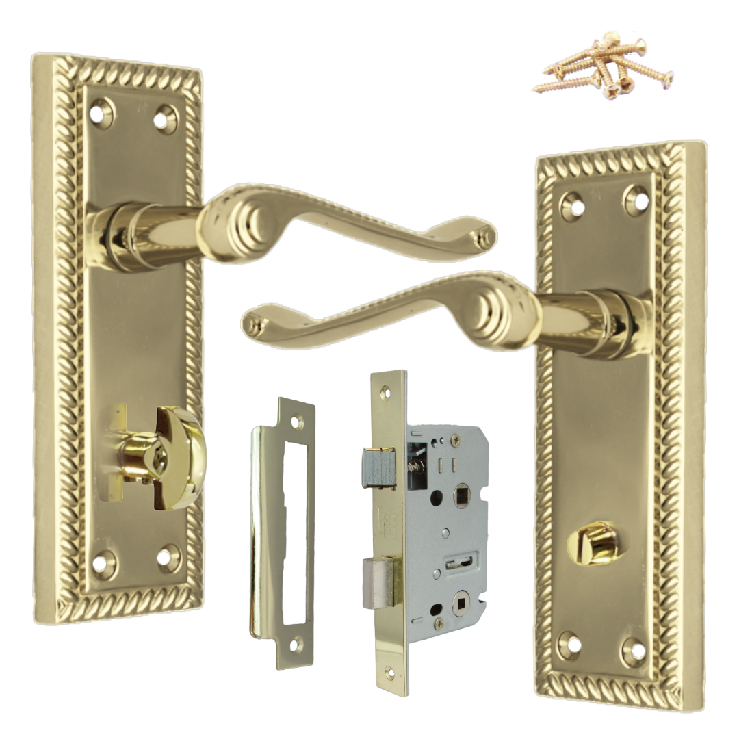 Georgian Brass Bathroom Door Handle WC Toilet Handles WITH LOCK