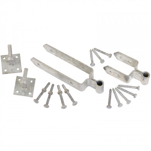 12" 300mm Double Strap Farm / Field Gate Hinge Hook Plates Set GALVANISED