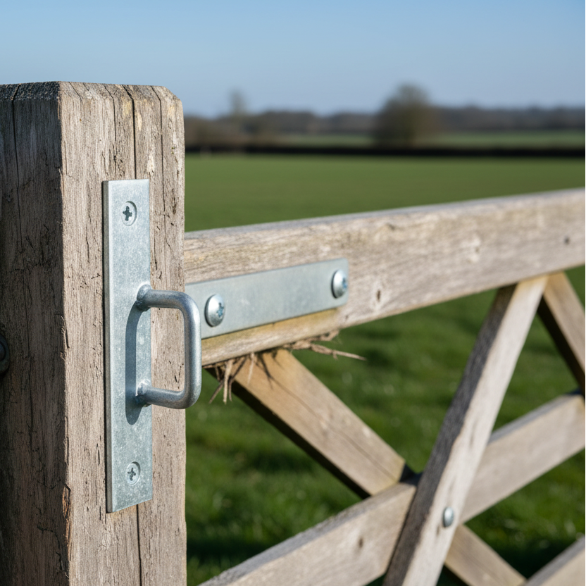 Gate Staple On Elongated Plate Heavy Duty Lock Wooden Galvanised