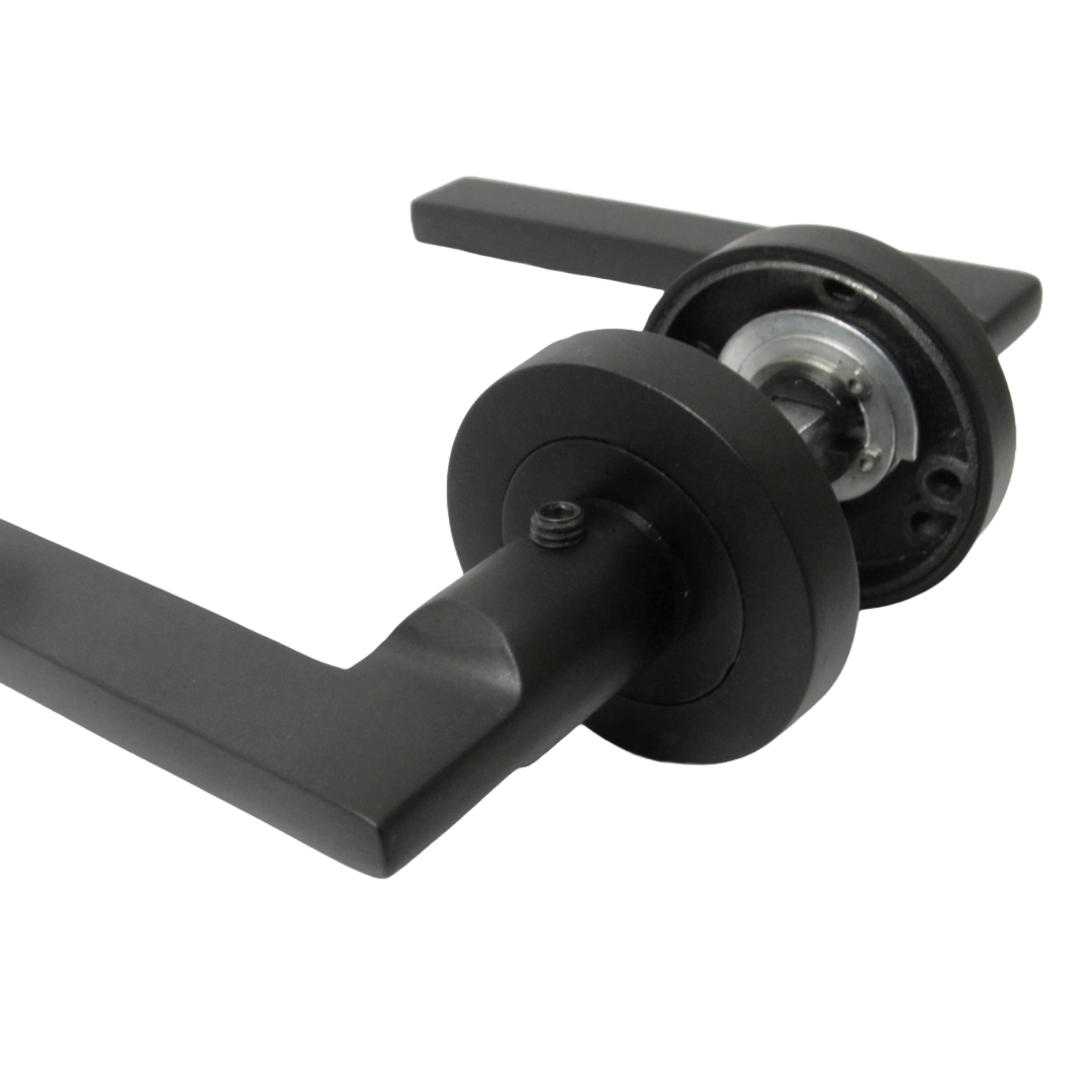 UNO Door Handle Bathroom Set Modern Matt Black Lever on Rose Internal Thumbturn