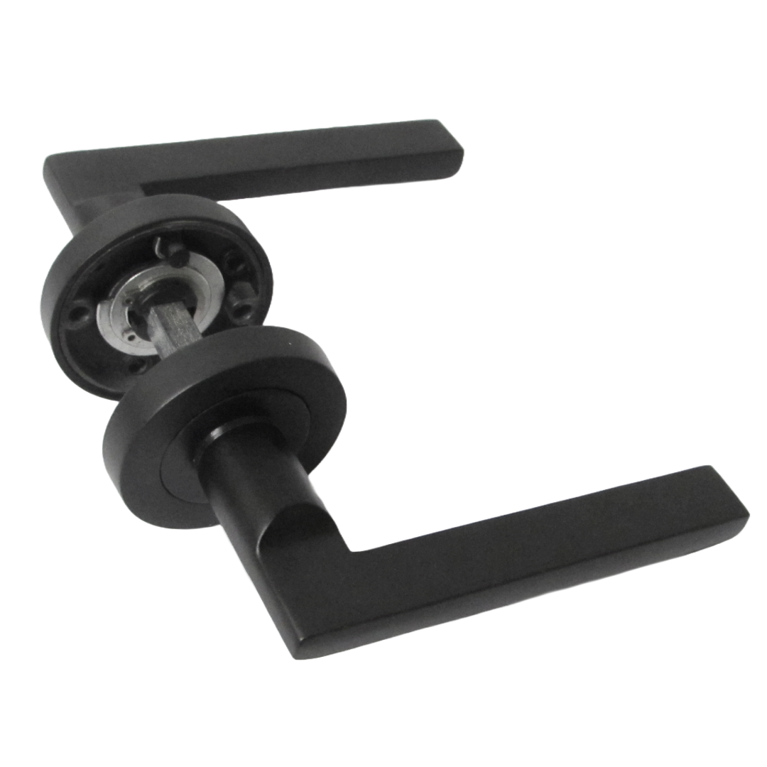 UNO Door Handle Modern Matt Black Lever on Rose Internal Internal Handles + 64mm Latch