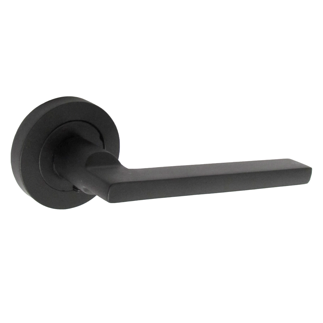UNO Door Handle Modern Matt Black Lever on Rose Internal Internal Handles + 64mm Latch