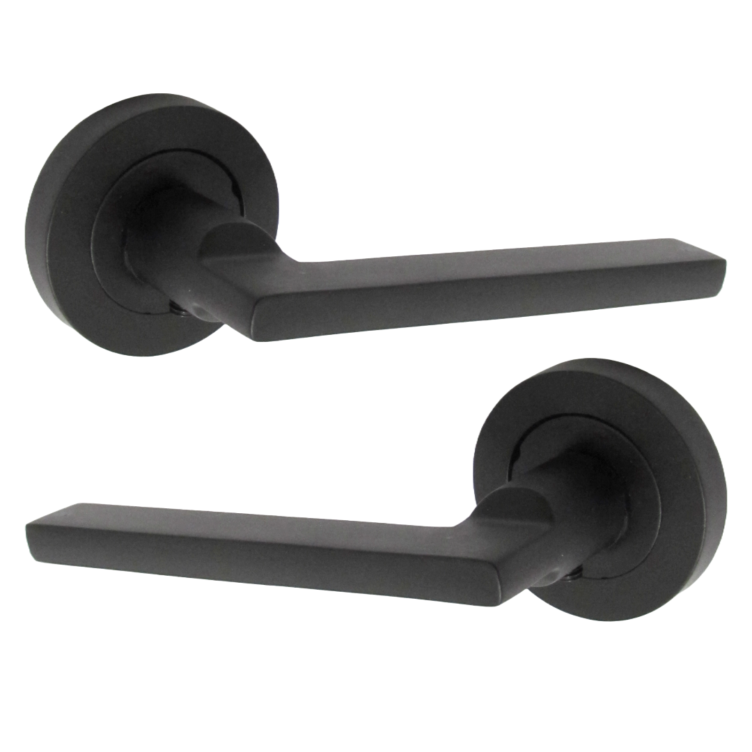UNO Door Handle Modern Matt Black Lever on Rose Internal Internal Handles + 64mm Latch