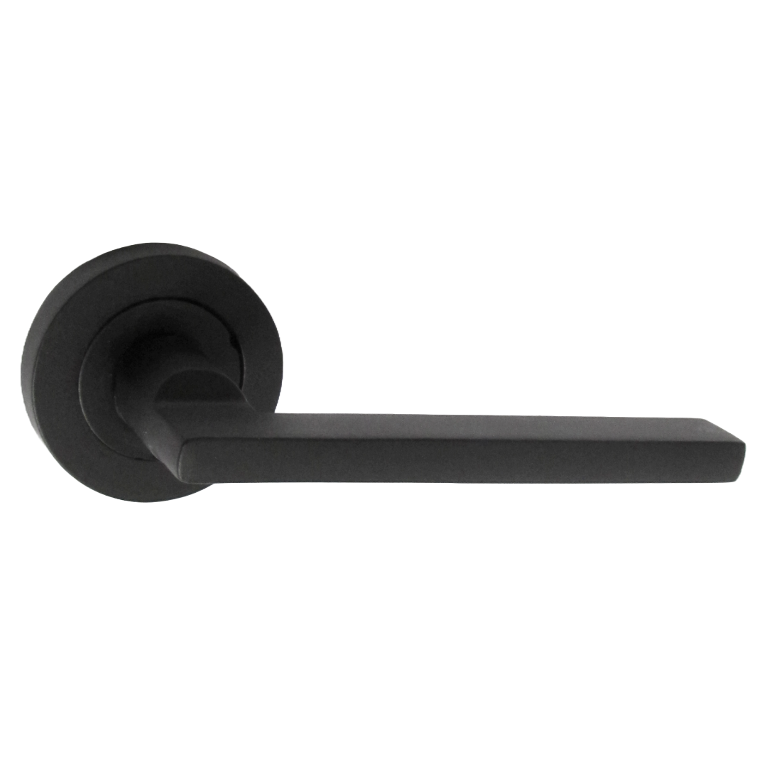 UNO Door Handle Modern Matt Black Lever on Rose Internal Internal Handles + 64mm Latch