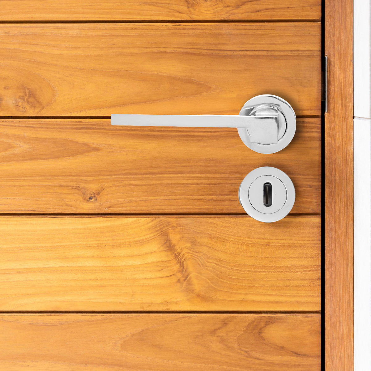 Marketplace JPG companion for UNO-3 Door Handle Lock Key Set Modern Polished Chrome Lever on Rose Internal Escutcheon Pack