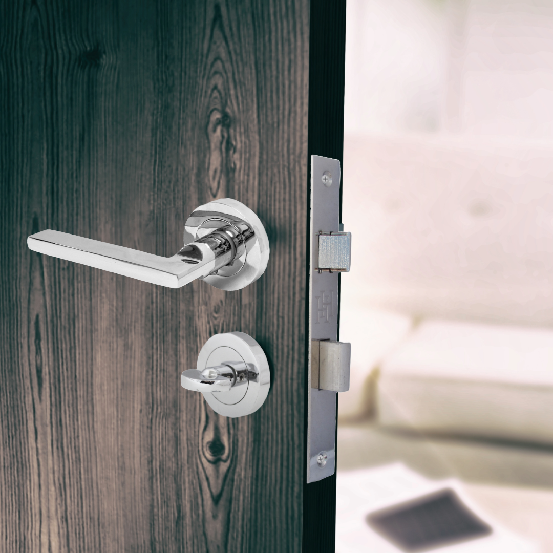 UNO Door Handle Bathroom Sets Modern Chrome Lever on Rose Internal Thumbturn Pack