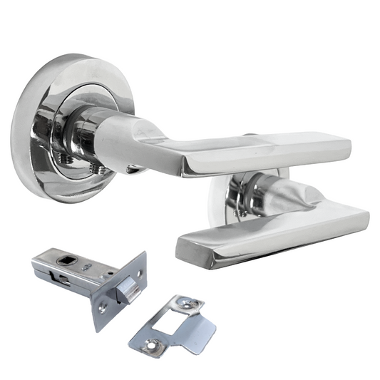 UNO Door Handle Modern Chrome Lever on Rose Internal Doors Handles + 64mm Latch