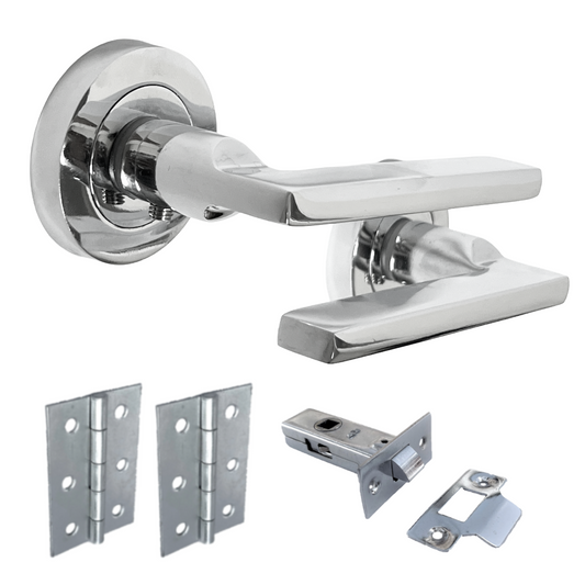 UNO Door Handle Modern Chrome Lever on Rose Internal Handles + 64mm Latch & Hinges