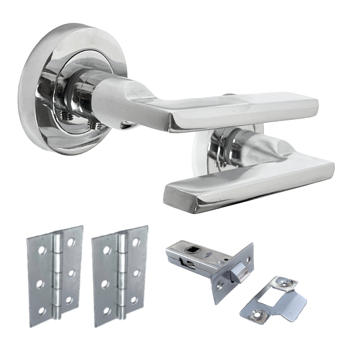 Marketplace JPG companion for UNO Door Handle Modern Chrome Lever on Rose Internal Handles + 64mm Latch & Hinges