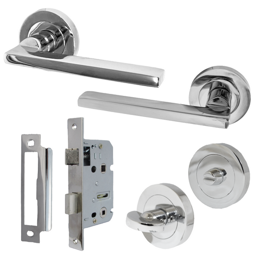 UNO Door Handle Bathroom Sets Modern Chrome Lever on Rose Internal Thumbturn Pack