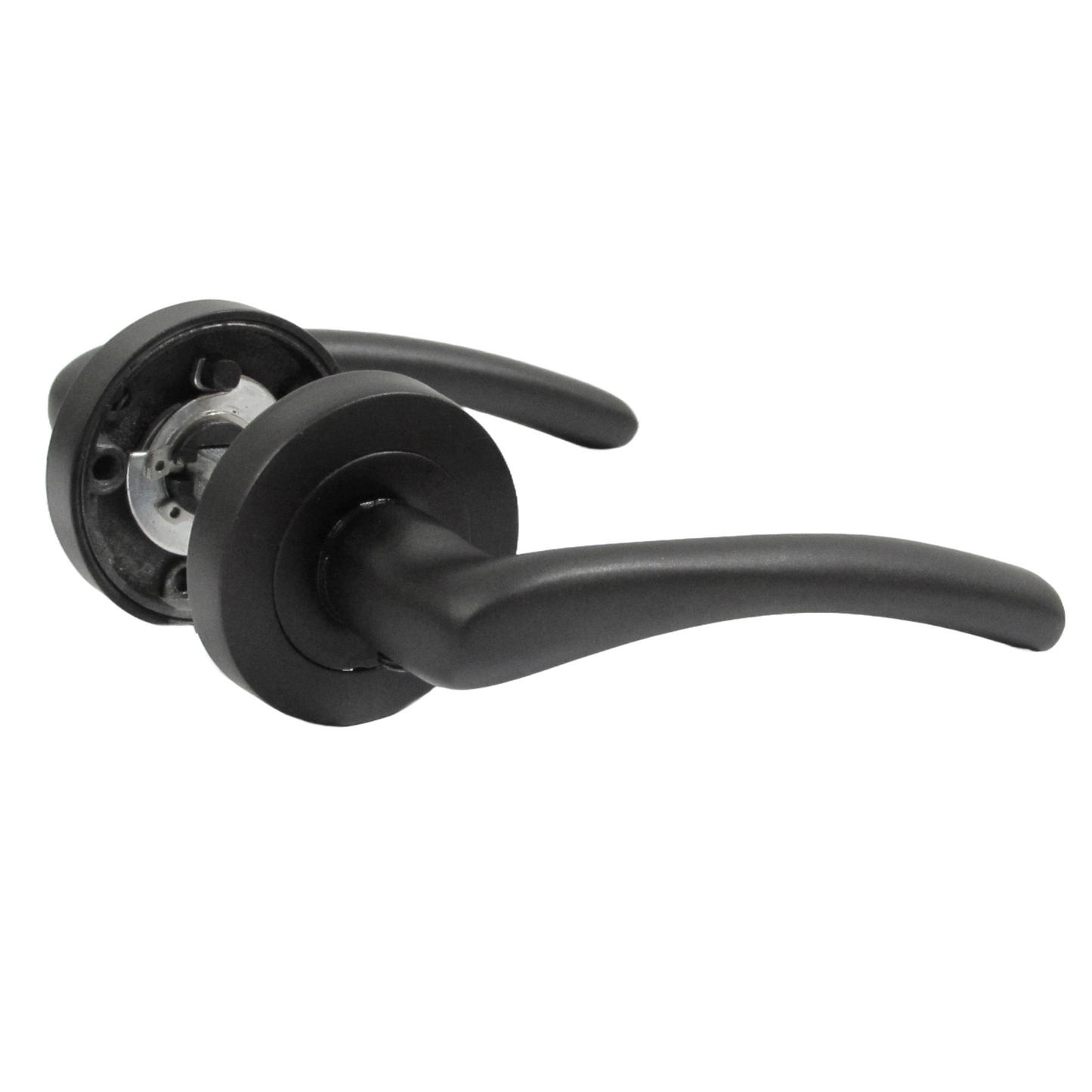 Zena Door Handle Escutcheon Lock Set Modern Design Matt Black Lever on Rose Internal