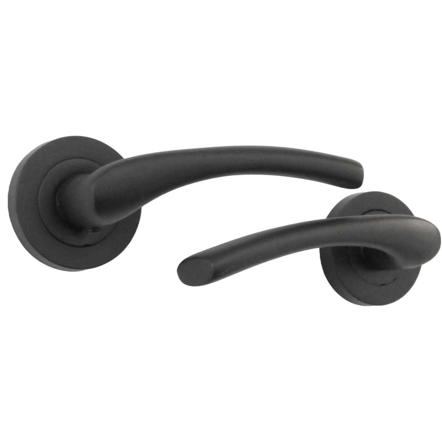 Zena Door Handle Modern Design Matt Black Lever on Rose Internal + Latch & Hinges