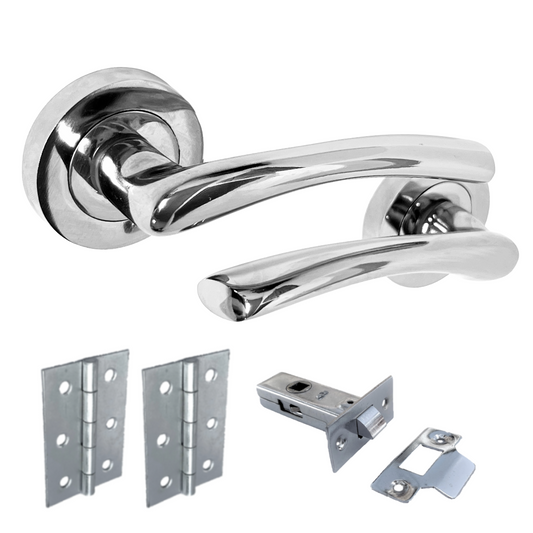 Zena Door Handle Modern Design Chrome Lever on Rose Internal + Latch & Hinges