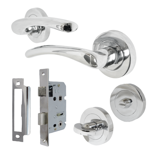 Zena Door Handle Bathroom Set Modern Chrome Lever on Rose Internal Thumbturn