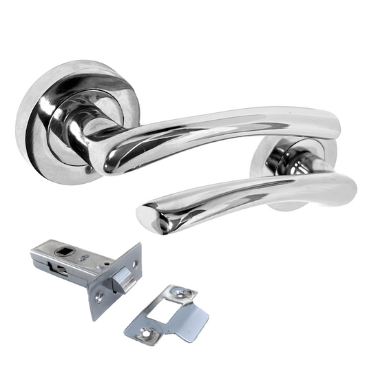 Zena Door Handle Modern Design Chrome Lever on Rose Internal + Latch