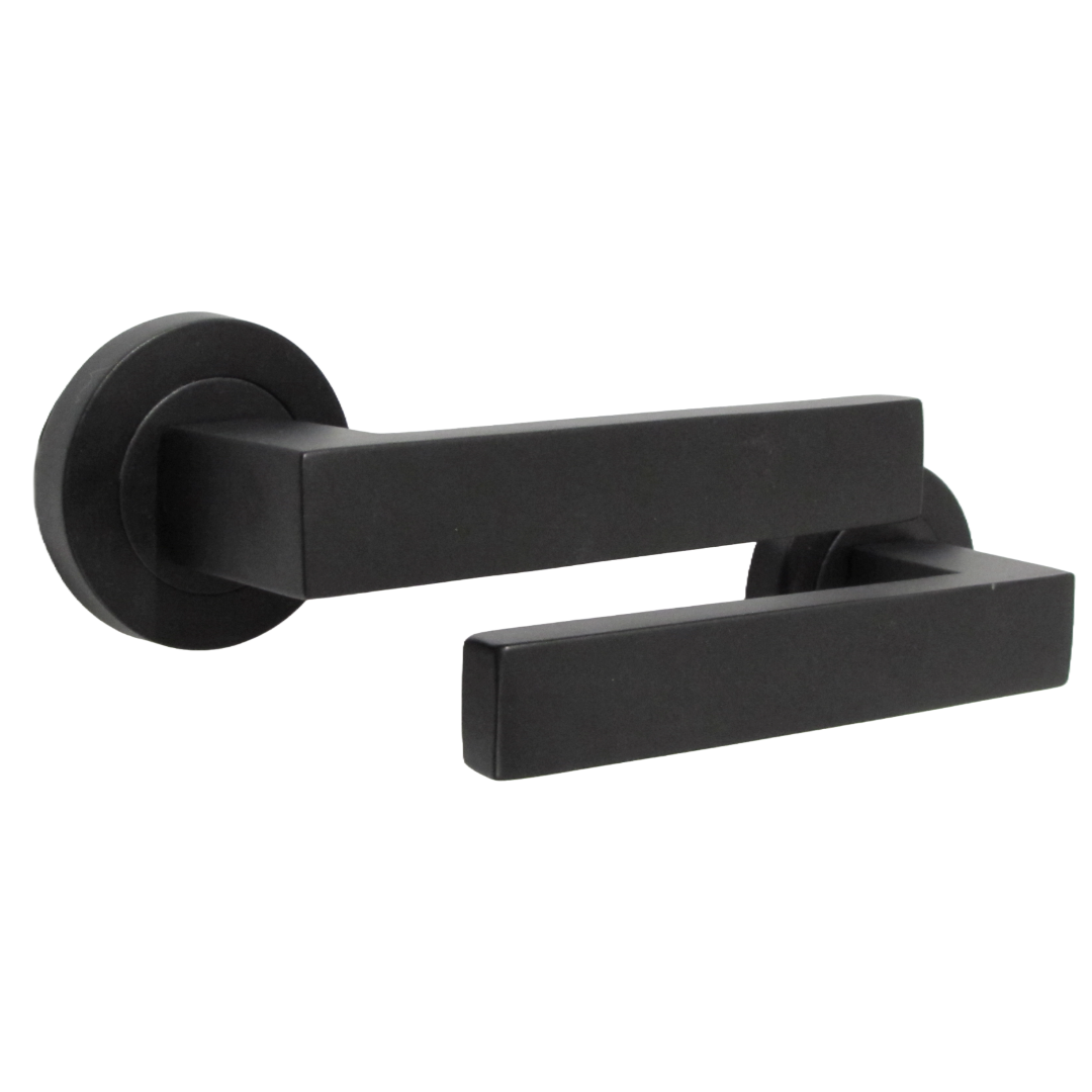 Cafri Door Handle Modern Matt Black Rectangular Lever on Rose Internal Latch Handles