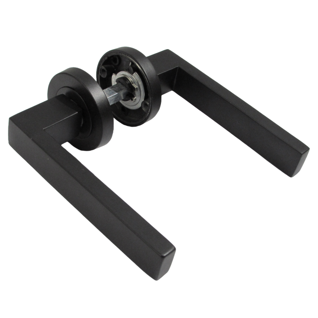 Cafri Door Handle Bathroom Set Modern Matt Black Lever on Rose Internal Thumbturn Door Pack