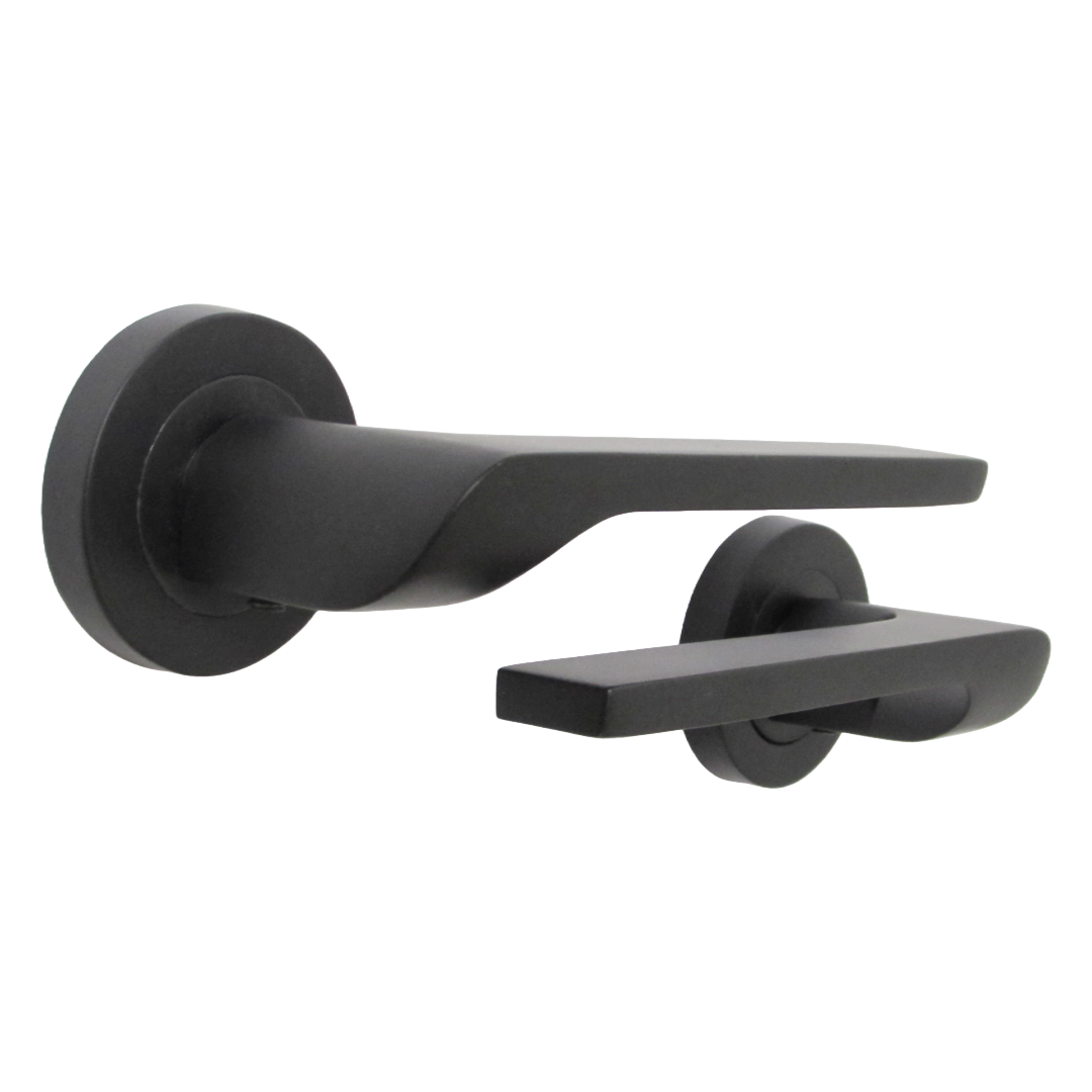 UNO-2 Door Handle Bathroom Set Modern Matt Black Lever on Rose Internal Thumbturn