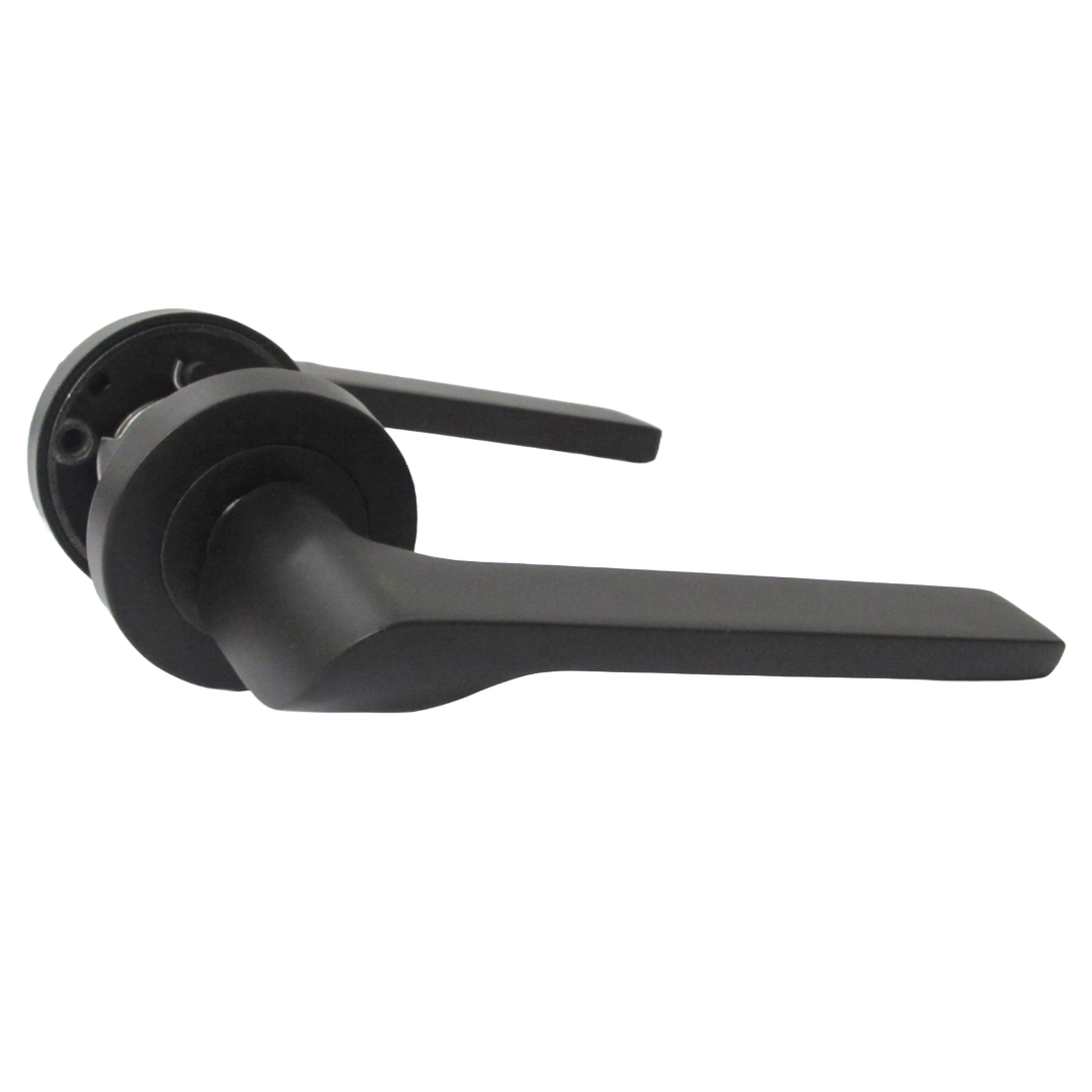 UNO-2 Door Handle Bathroom Set Modern Matt Black Lever on Rose Internal Thumbturn