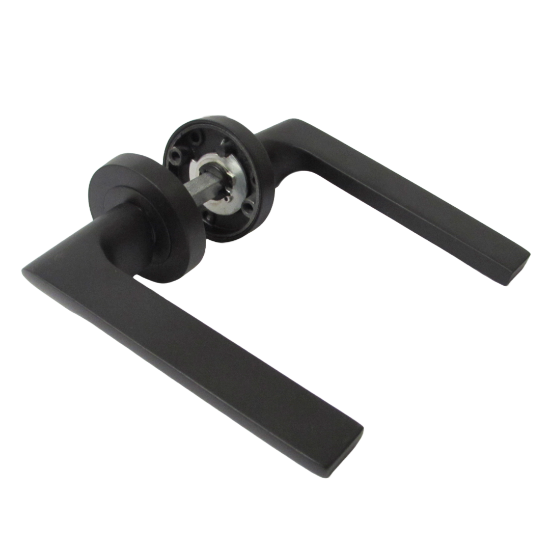 UNO-2 Door Handle Bathroom Set Modern Matt Black Lever on Rose Internal Thumbturn