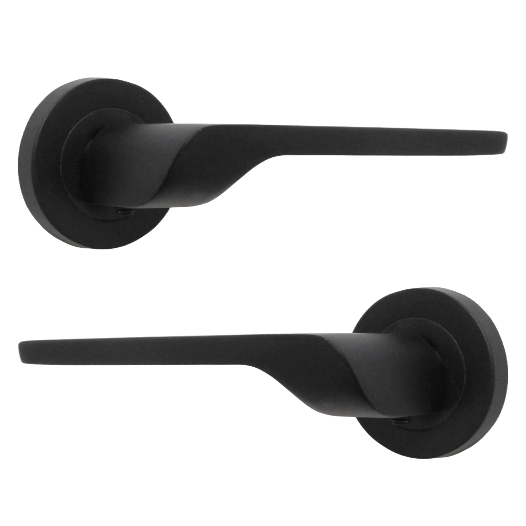UNO-2 Door Handle Escutcheon Lock Key Set Modern Design Matt Black Lever on Rose Internal