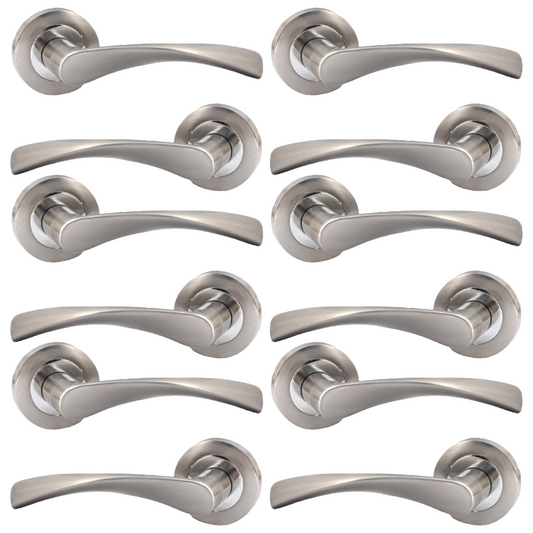 MULTIPACK Astrid Door Handles Latch Twist Lever on Rose - Satin and Chrome 120mm