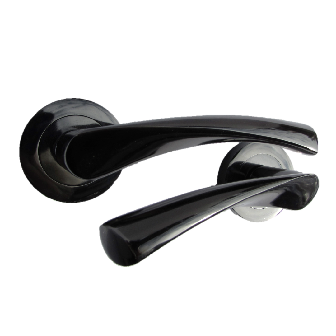 Astrid Door Handles Latch Twist Lever on Rose - Black Nickel Latch 120mm